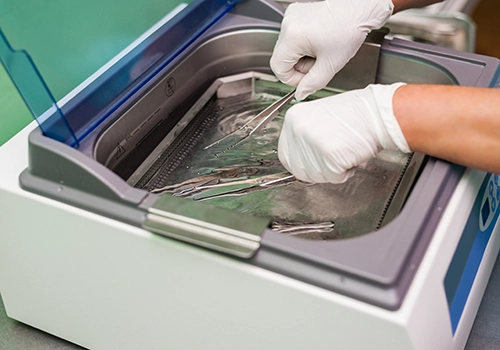 Medical instruments being washed. Pace AAMI ST108 Testing Services.