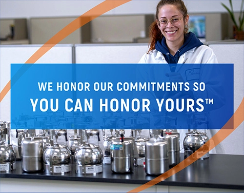 At Pace, We honor our Commitments so you can honor yours. text overlay of scientist working in laboratory.
