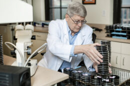 Pace Scientist identifying Legionella cultures on media.
